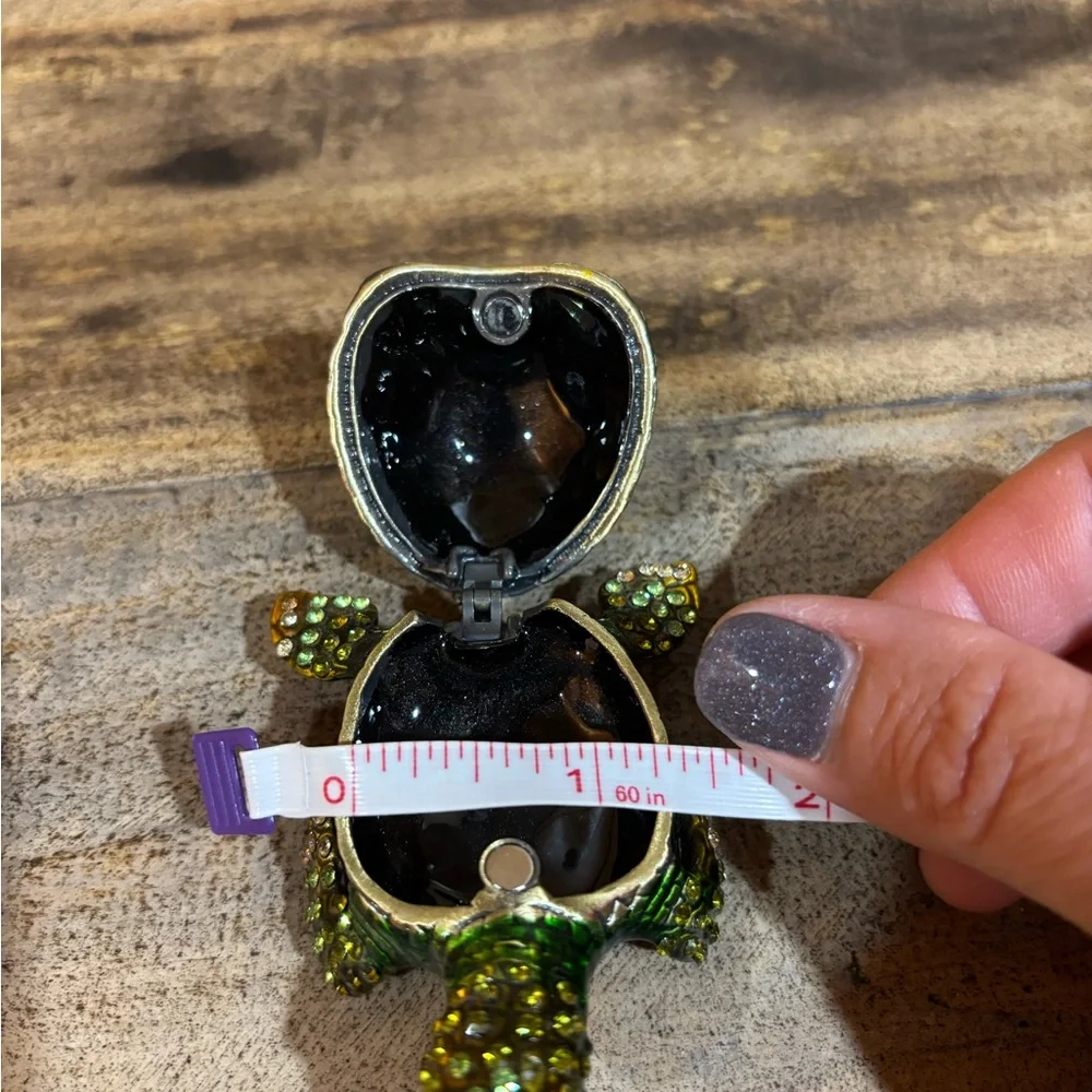Green and Gold Rhinestone Turtle Jewelry Keeper